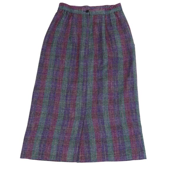 Vintage 60s Jewel Tone Rainbow Striped Wool Midi Skirt Size 8 Academia Preppy - Picture 2 of 8